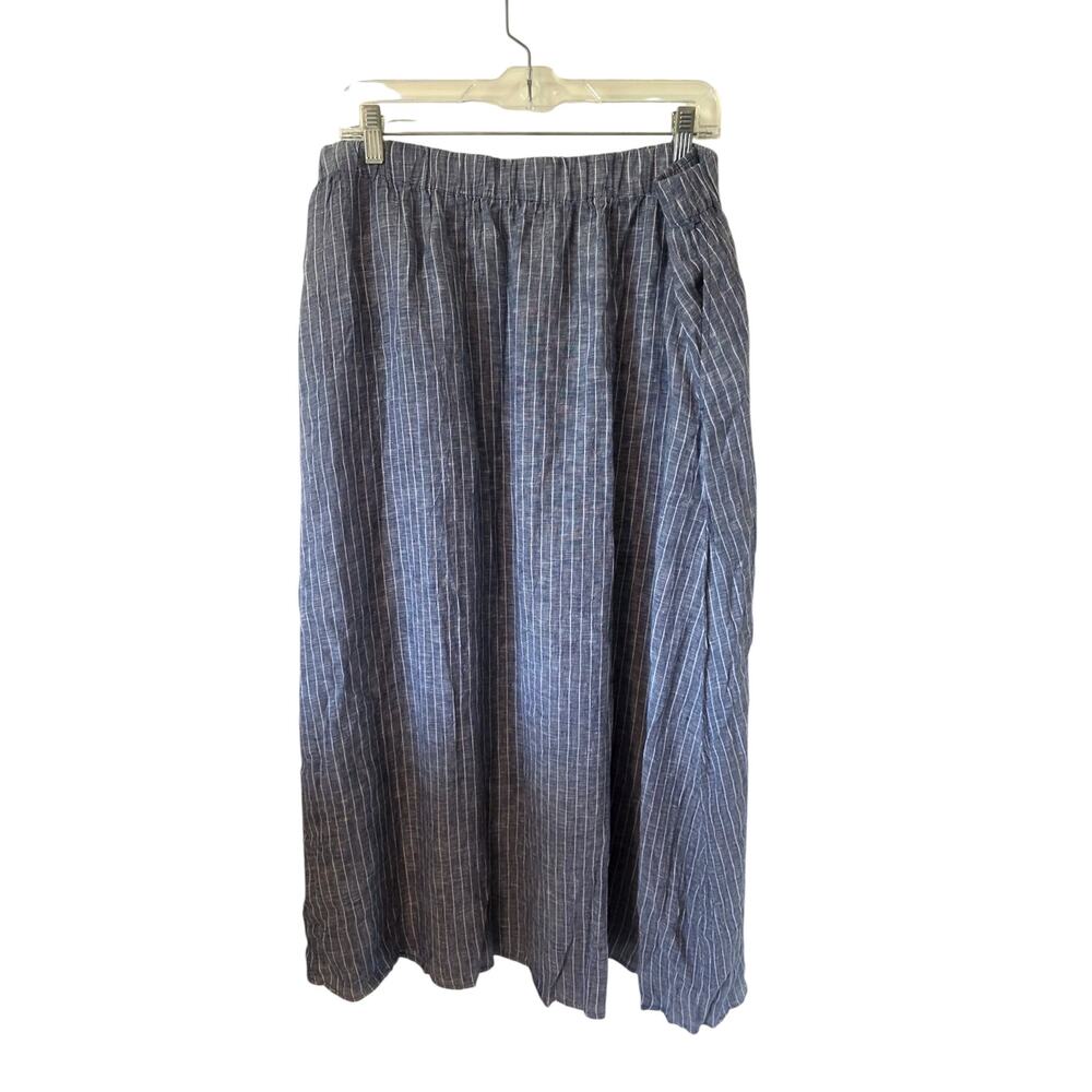 Eileen Fisher Womens Puckered Organic Linen Pocket Skirt Large Blue Pinstripe - Picture 2 of 6